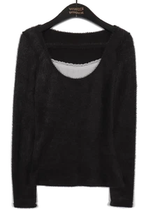 버쿠 레이스 스트랩 앙고라 긴팔 티셔츠